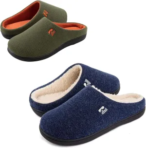 RockDove Set of 2 Pairs - US Size 9-10, Men's Original Two-Tone Slipper (Hunter Green) Men's Sherpa Lined Clog Slipper (Navy Blue)