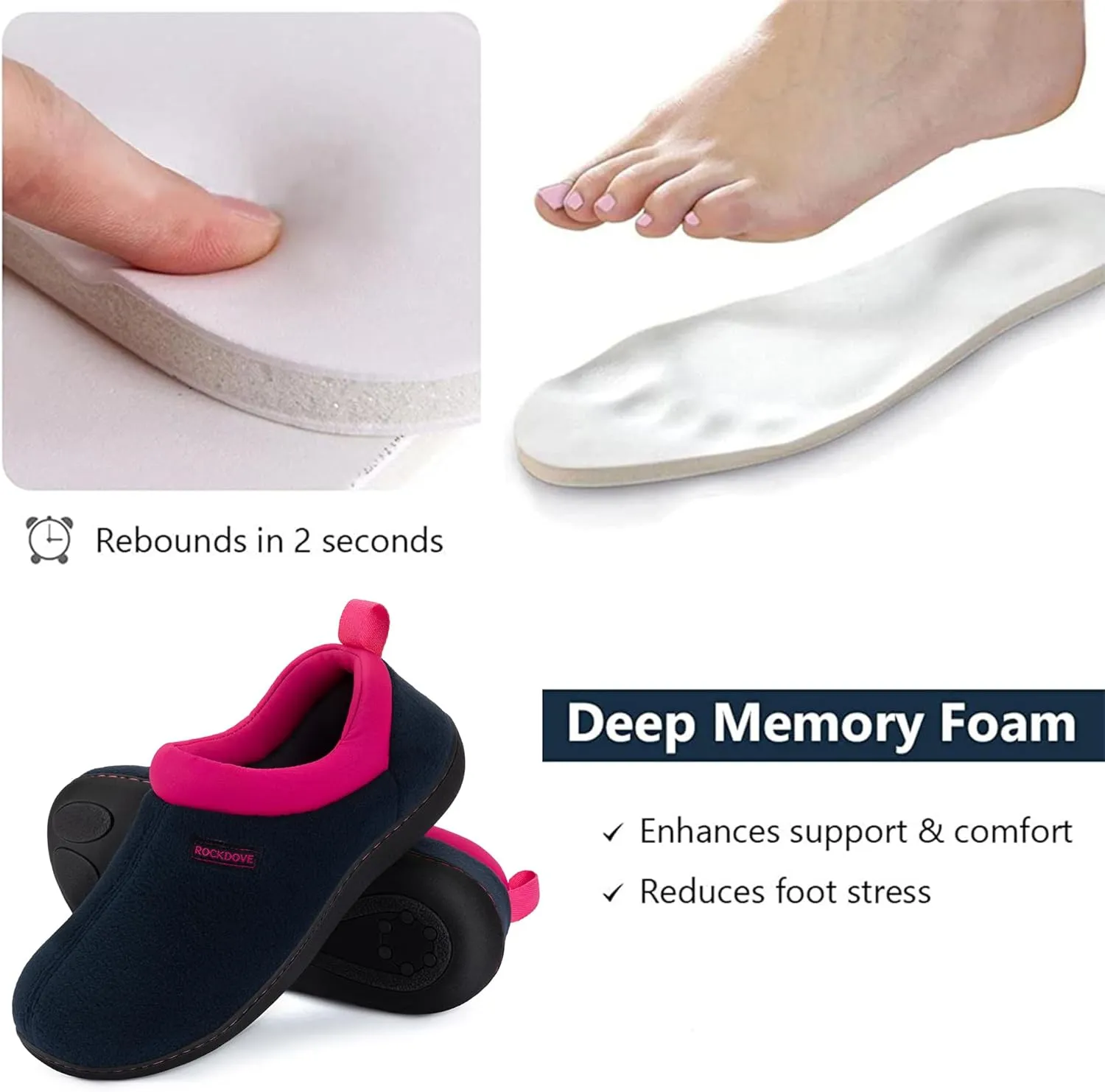 RockDove Women's Soft Cuff Polar Fleece Two-Tone Memory Foam Slipper with Indoor Outdoor Sole