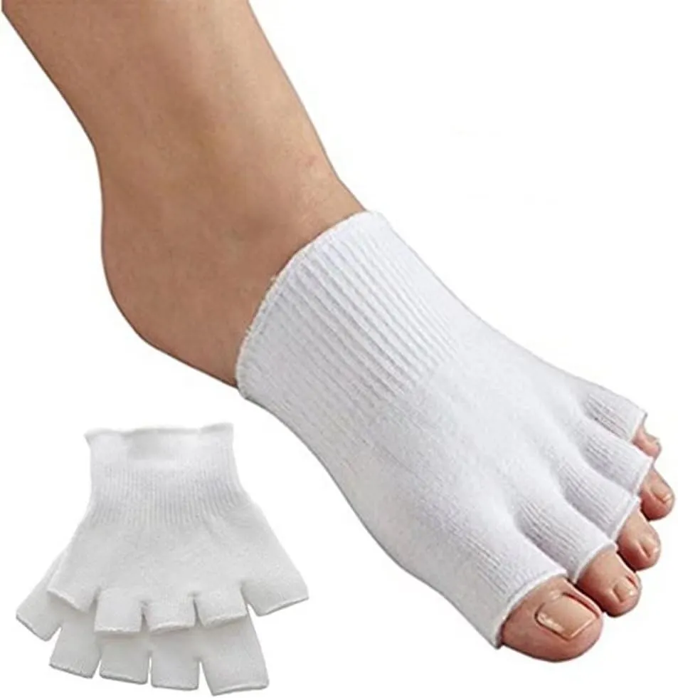 RockWearZ Open Toe Alignment Socks Gel-Lined Foot Massage Separator Spacer Relaxing Stretch Tendon Pain Relief Yoga Sports Gym (White)
