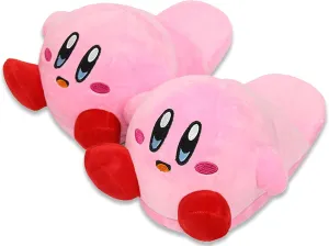 Roffatide Cartoon Kirby Cute Plush Open Back Floor Slippers Indoor Shoes Fuzzy Slippers with Rubber Sole for Women Pink