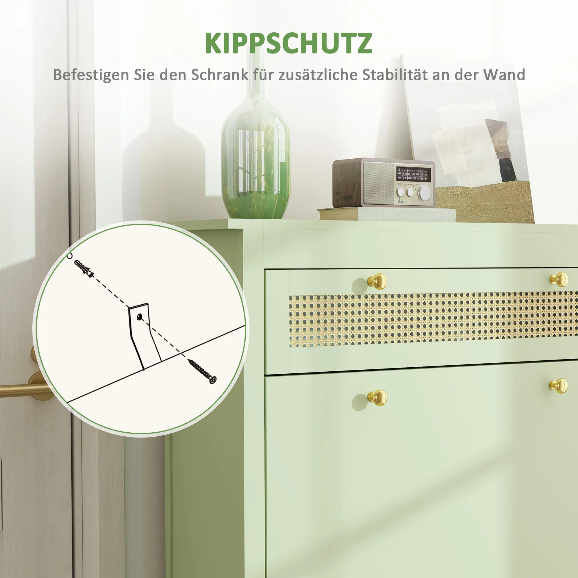 Rootz Shoe Cabinet - Shoe Chest - Shoe Storage - Organizes 12 Pairs - 88 x 30 x 120 cm - Green