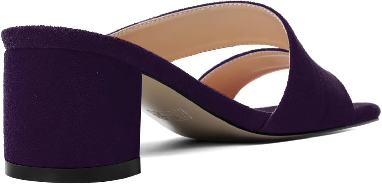ROSERWISH Womens Wedding Fashion Slip On Suede Dress Open Toe Chunky Low Heel Heeled Sandals 2 Inch
