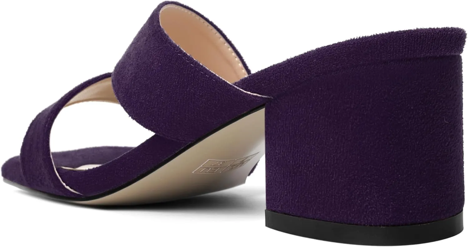 ROSERWISH Womens Wedding Fashion Slip On Suede Dress Open Toe Chunky Low Heel Heeled Sandals 2 Inch