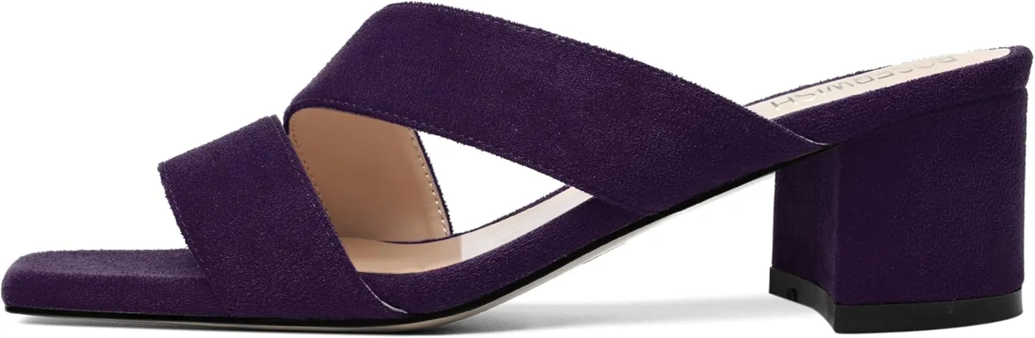 ROSERWISH Womens Wedding Fashion Slip On Suede Dress Open Toe Chunky Low Heel Heeled Sandals 2 Inch
