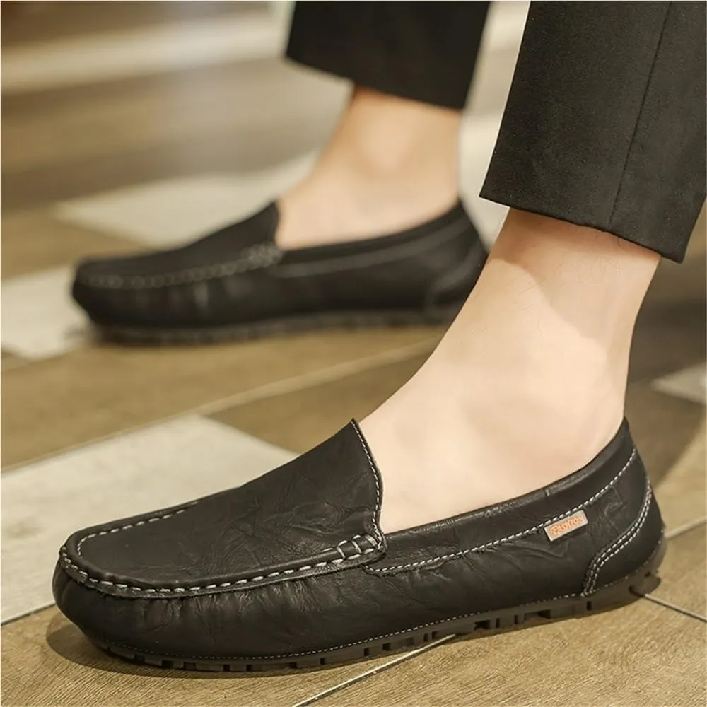 Round Toe Faux Leather Mens Loafers Shoe Moccasins Lightweight Flat Heel Flexible Casual Walking Slip On