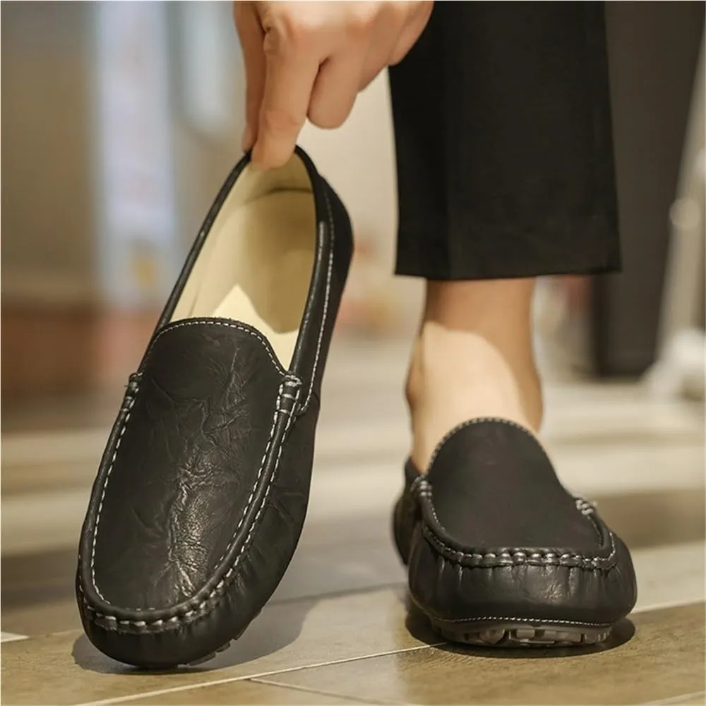 Round Toe Faux Leather Mens Loafers Shoe Moccasins Lightweight Flat Heel Flexible Casual Walking Slip On
