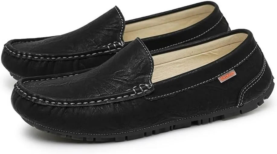 Round Toe Faux Leather Mens Loafers Shoe Moccasins Lightweight Flat Heel Flexible Casual Walking Slip On