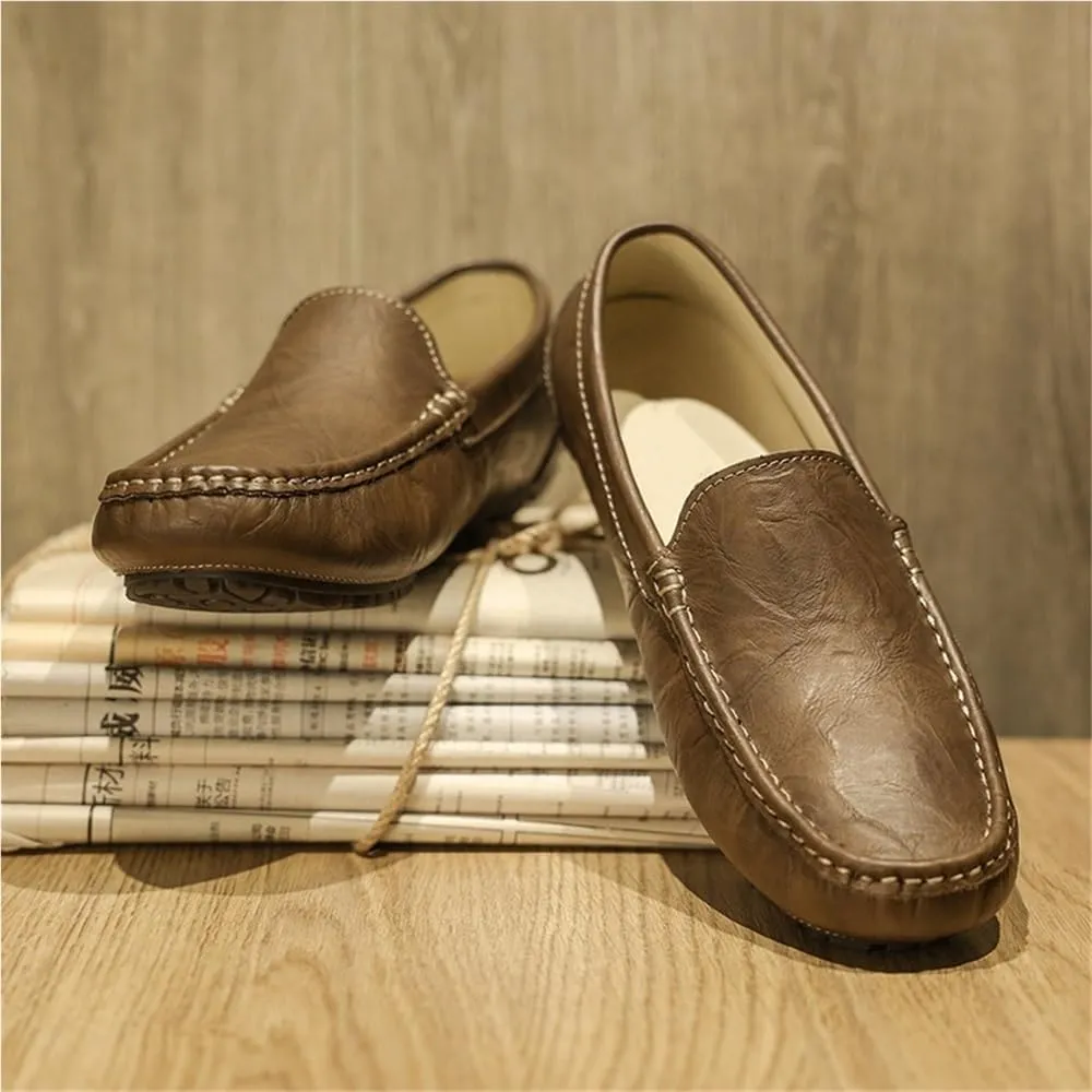 Round Toe Faux Leather Mens Loafers Shoe Moccasins Lightweight Flat Heel Flexible Casual Walking Slip On