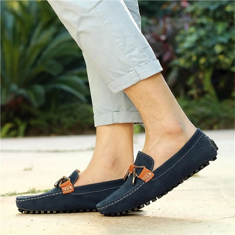 Round Toe Suede Vamp Driving Style Loafer Men's Resistant Comfortable Flexible Classic Loafers