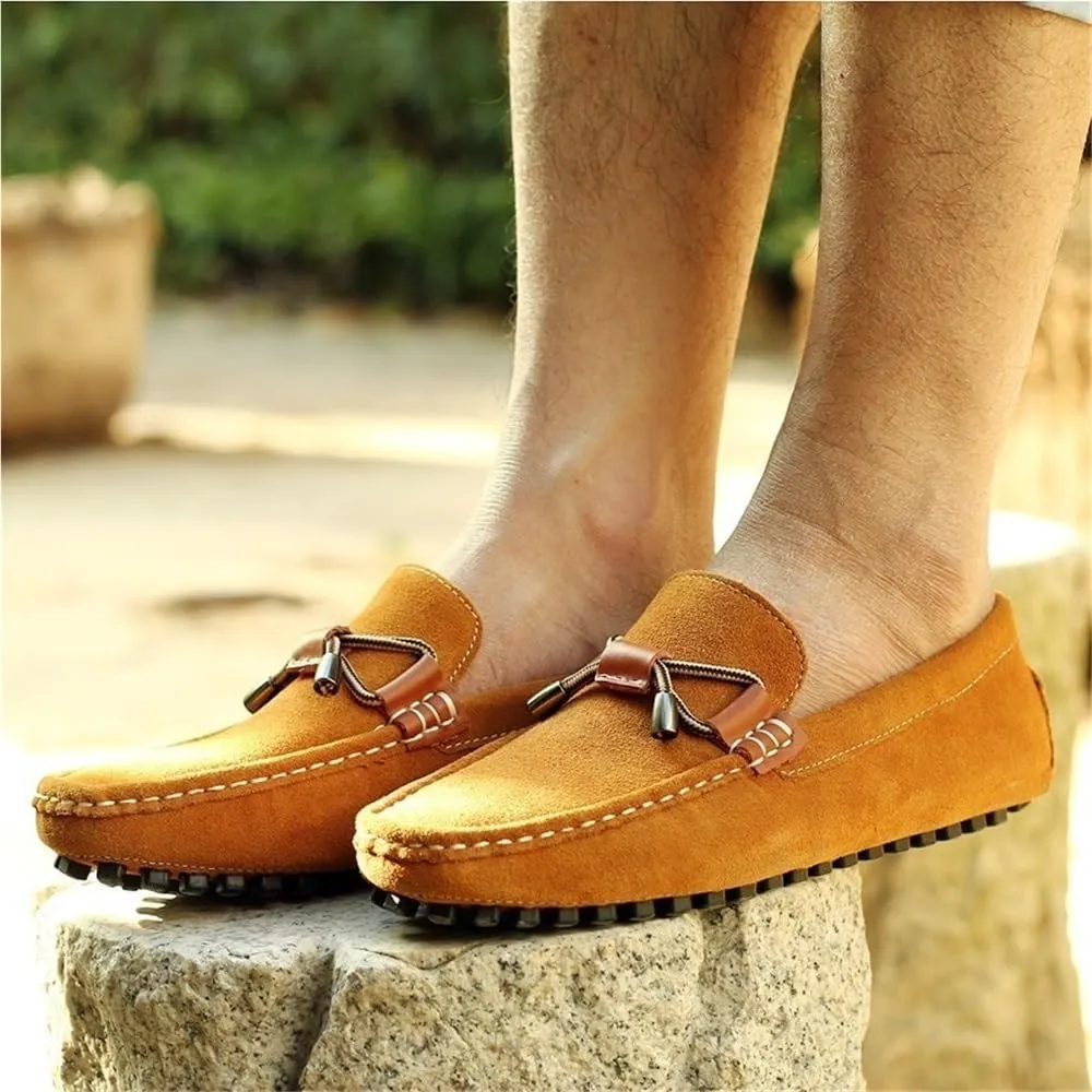 Round Toe Suede Vamp Driving Style Loafer Men's Resistant Comfortable Flexible Classic Loafers