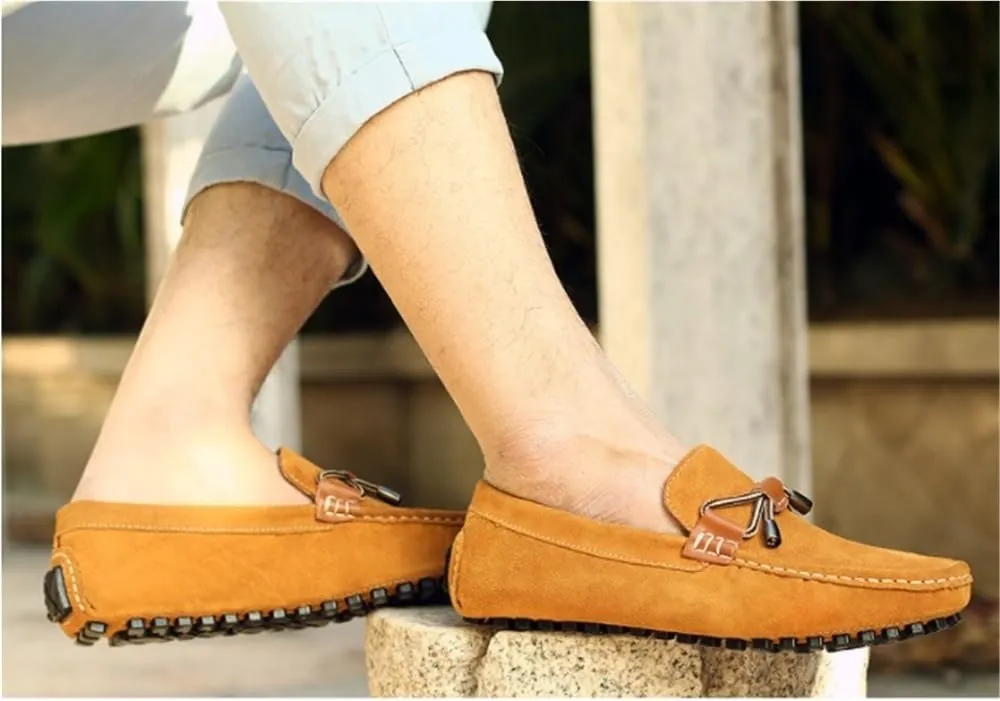 Round Toe Suede Vamp Driving Style Loafer Men's Resistant Comfortable Flexible Classic Loafers