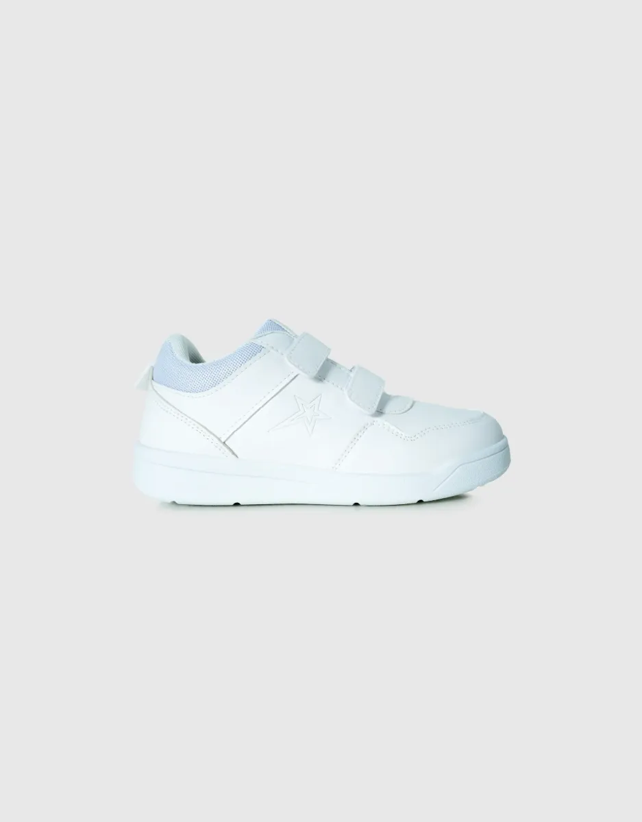 Samara Youth Velcro Sneakers in White Mono