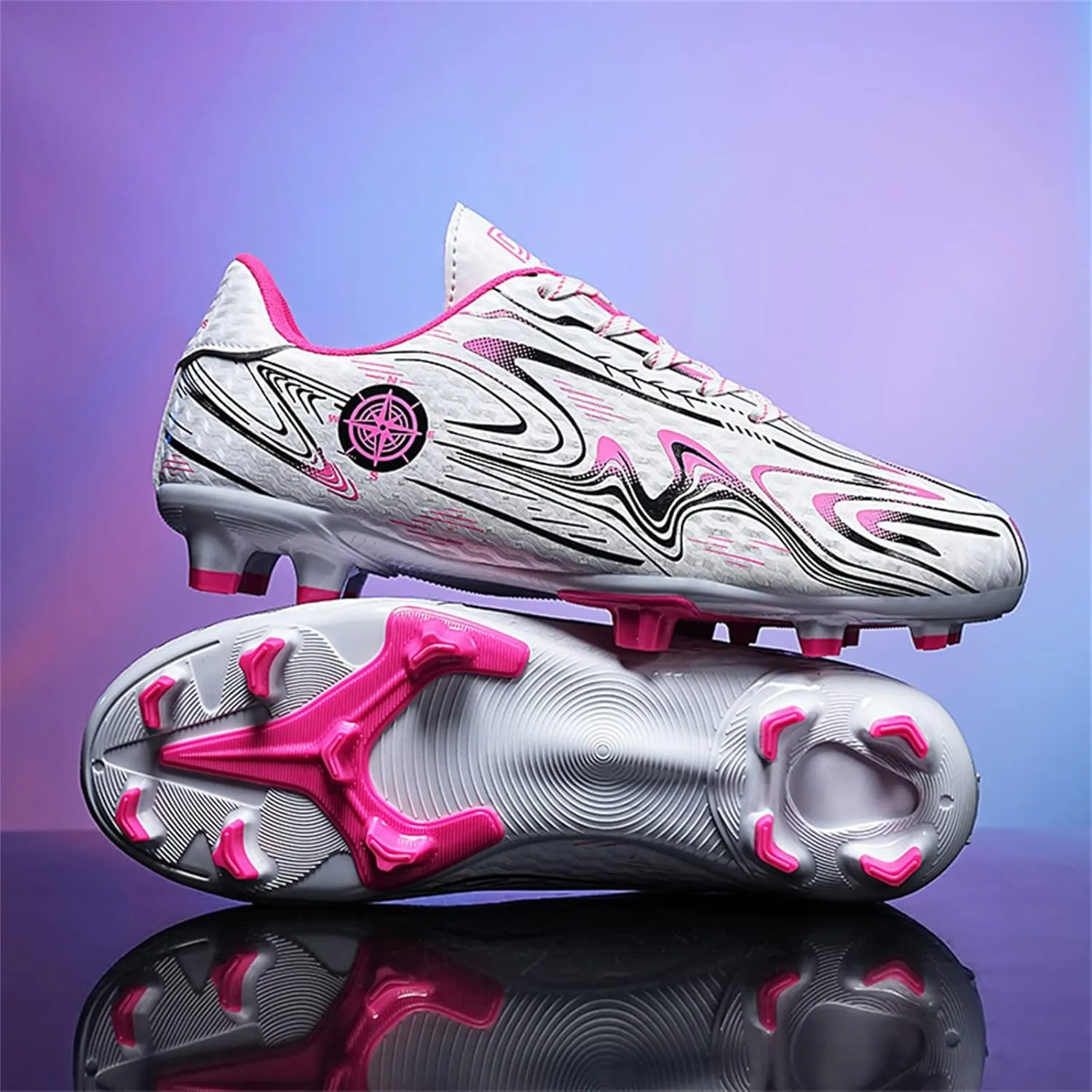 SANEARDE Boys Fashion Soccer Cleats Outdoor/Indoor Athletic Youth Flexible Football Shoes Ground Training Sneakers Lightweight Comfortable Little Kids/Big Kids