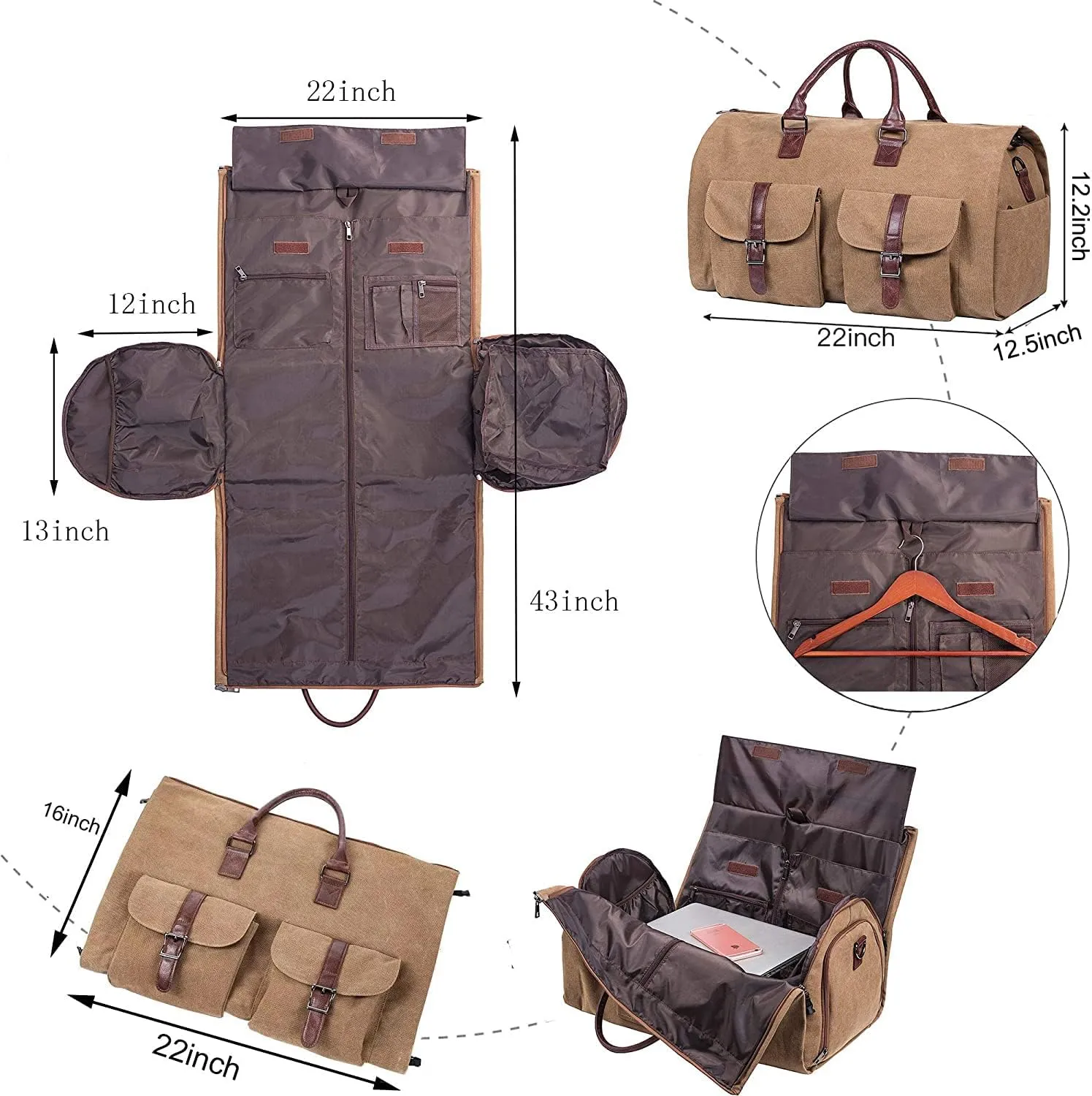seyfocnia Convertible Travel Garment Bag,Carry on Garment Duffel Bag for Men Women - 2 in 1 Hanging Suitcase Suit Business Travel Bag