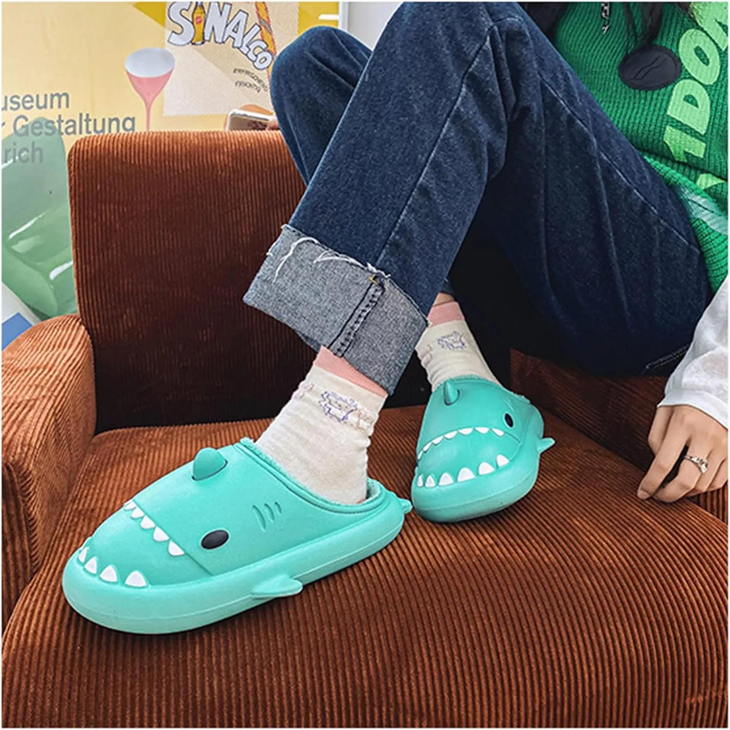 Shark Slippers For Women Men Cozy Funny Fuzzy Slippers For Women Bedroom Slippers House Shoes Slippers Cute Animal Non Slip Warm Slippers For Fall and Winter Indoor Outdoor