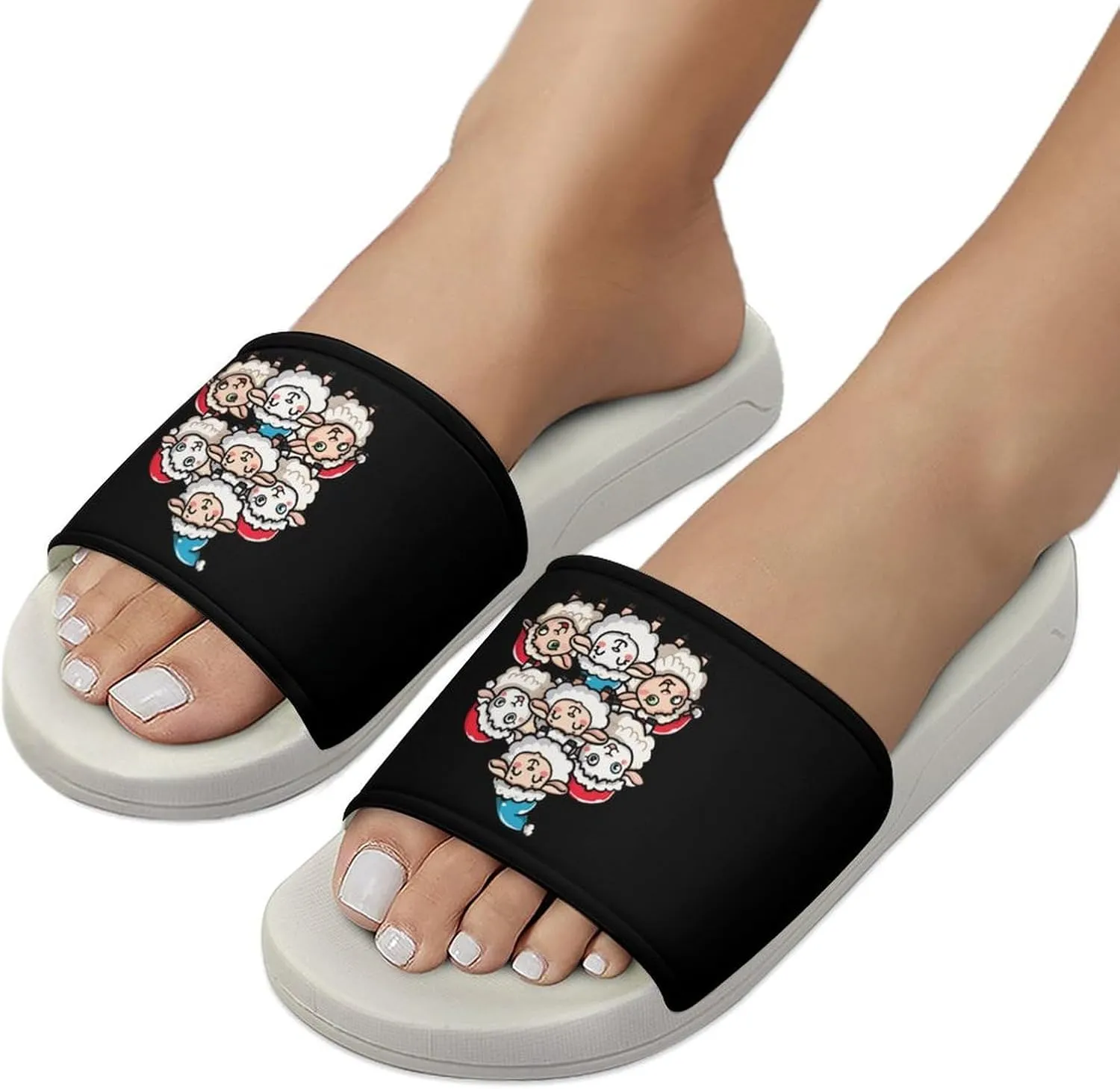 Sheep Squad with Hat Funny Xmas Sheep Home Slipper PVC Shower Slipper Non-Slip Open Toe Slipper Soft Sole Pool Sandals for Men Women
