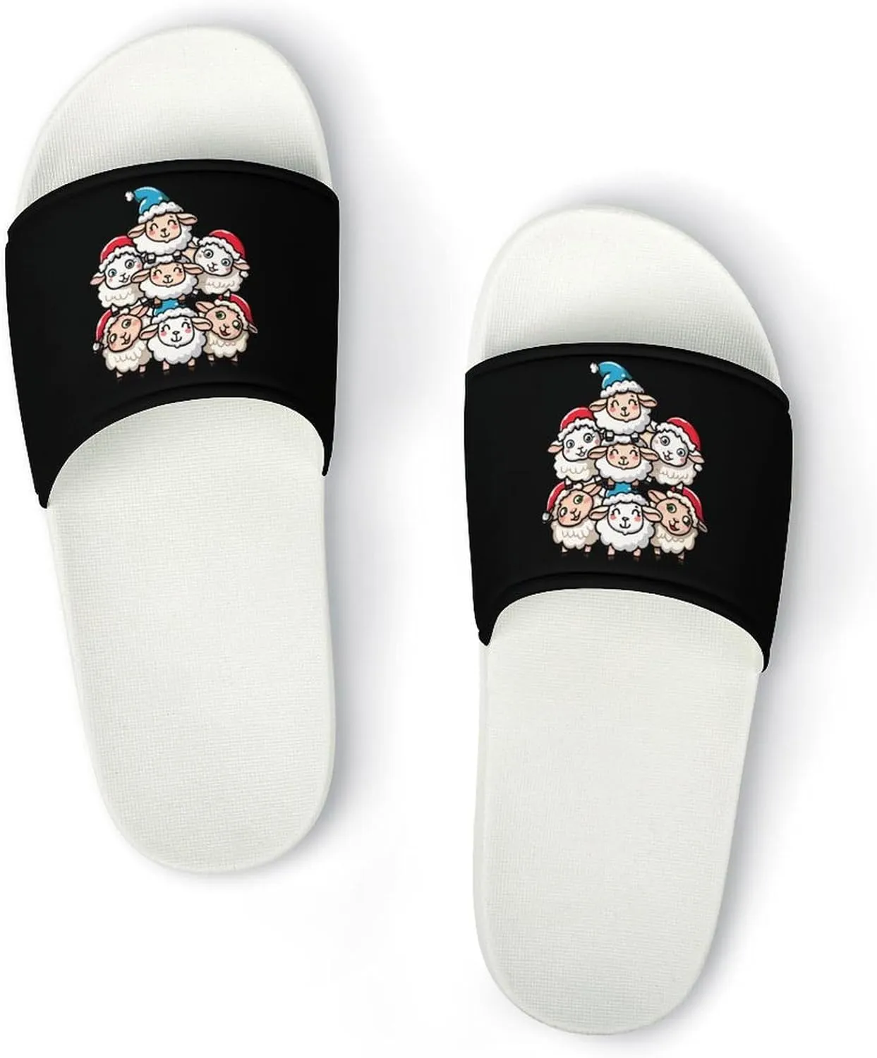 Sheep Squad with Hat Funny Xmas Sheep Home Slipper PVC Shower Slipper Non-Slip Open Toe Slipper Soft Sole Pool Sandals for Men Women