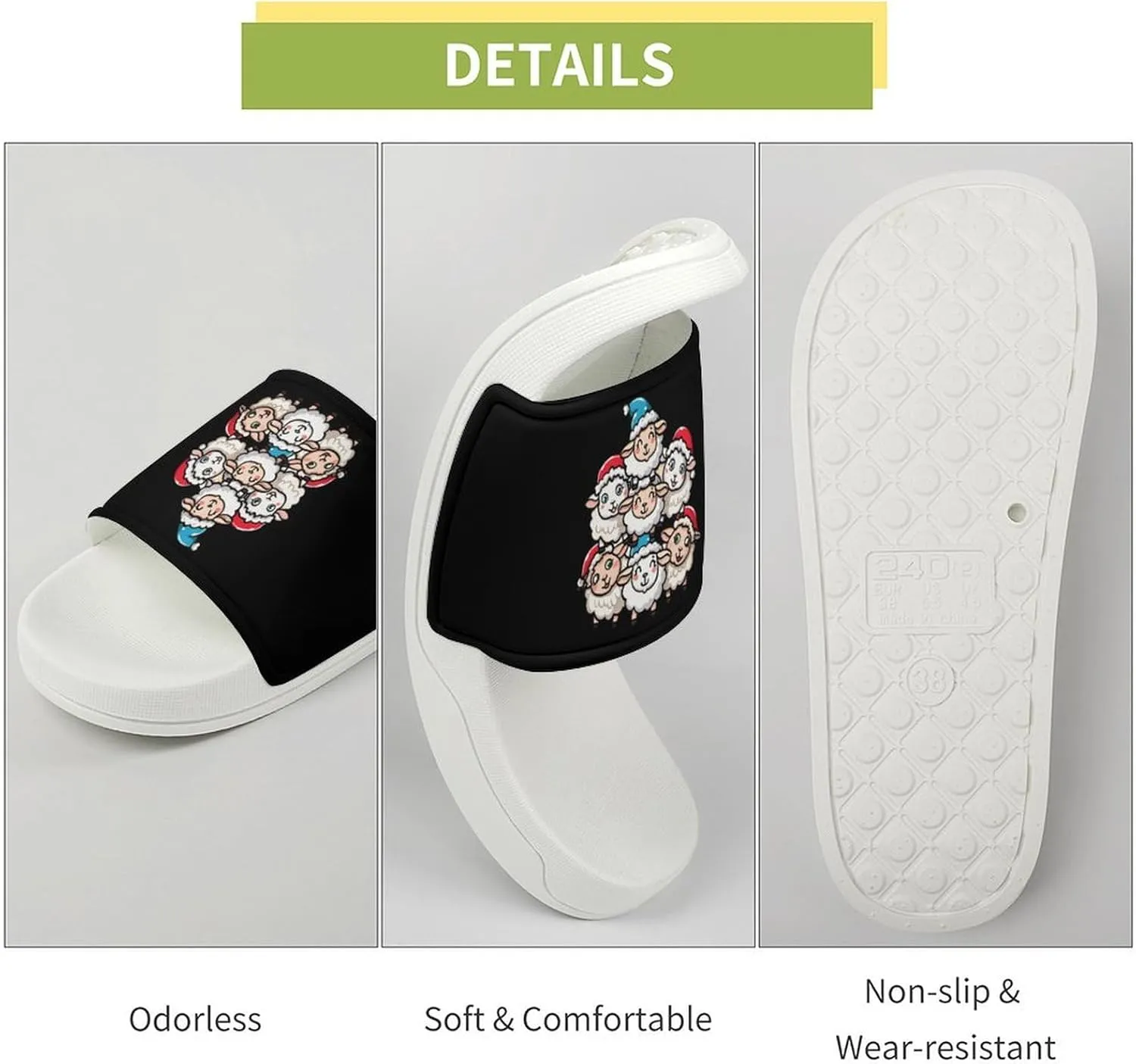 Sheep Squad with Hat Funny Xmas Sheep Home Slipper PVC Shower Slipper Non-Slip Open Toe Slipper Soft Sole Pool Sandals for Men Women