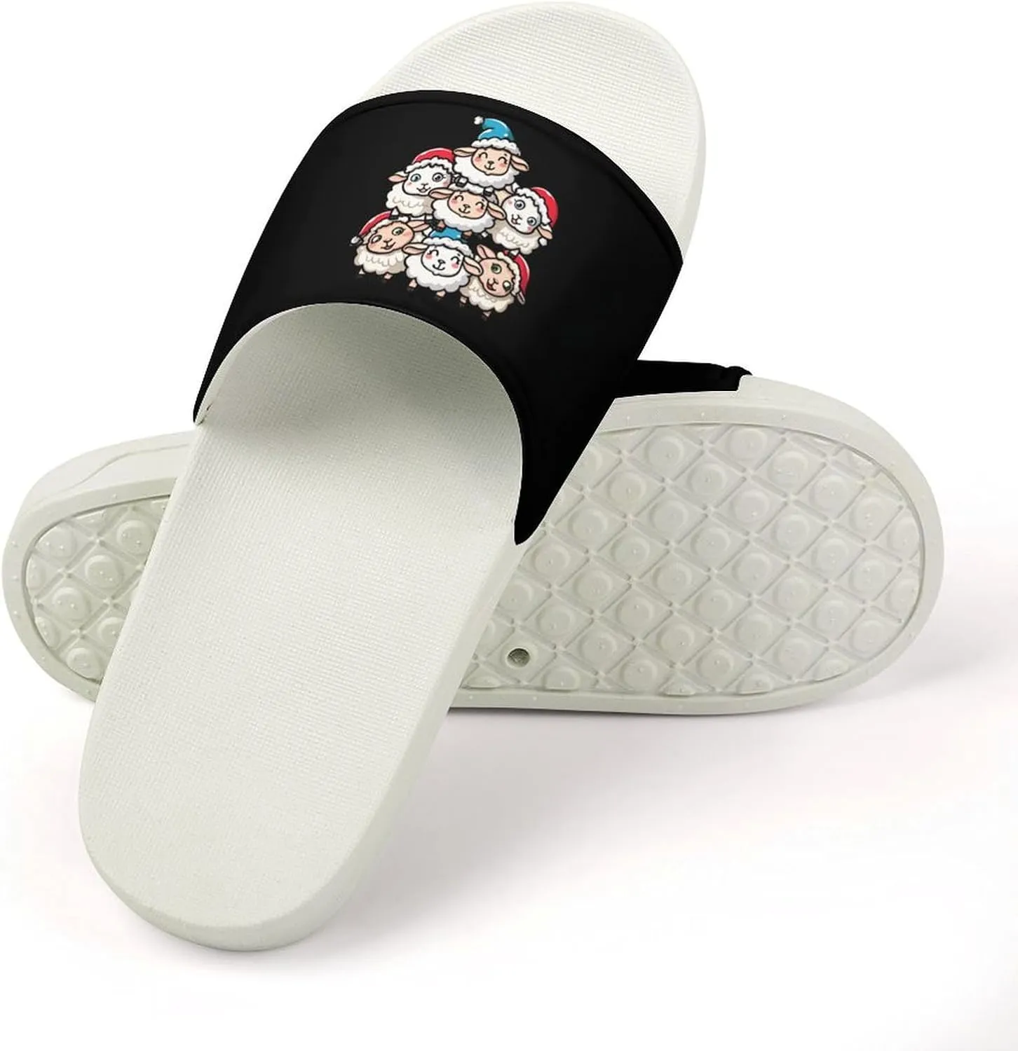 Sheep Squad with Hat Funny Xmas Sheep Home Slipper PVC Shower Slipper Non-Slip Open Toe Slipper Soft Sole Pool Sandals for Men Women