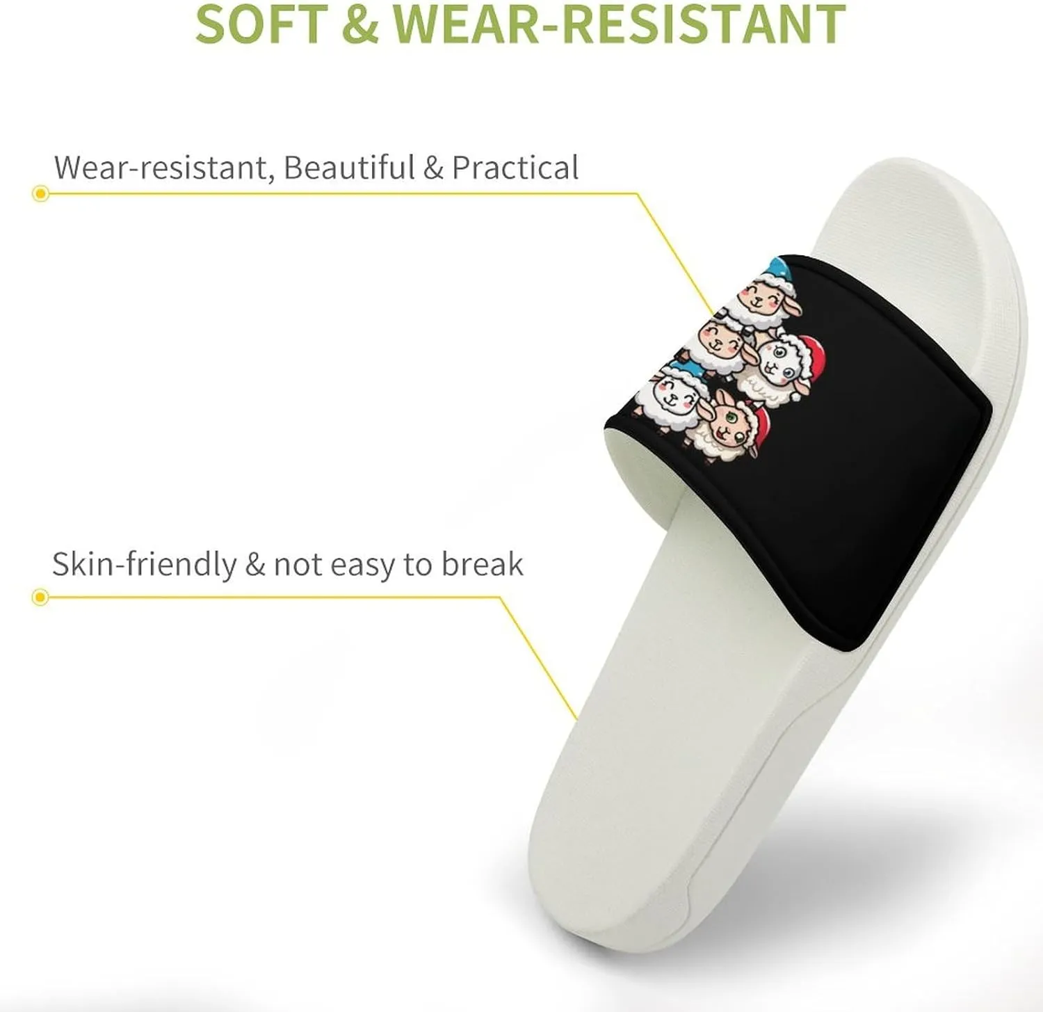 Sheep Squad with Hat Funny Xmas Sheep Home Slipper PVC Shower Slipper Non-Slip Open Toe Slipper Soft Sole Pool Sandals for Men Women