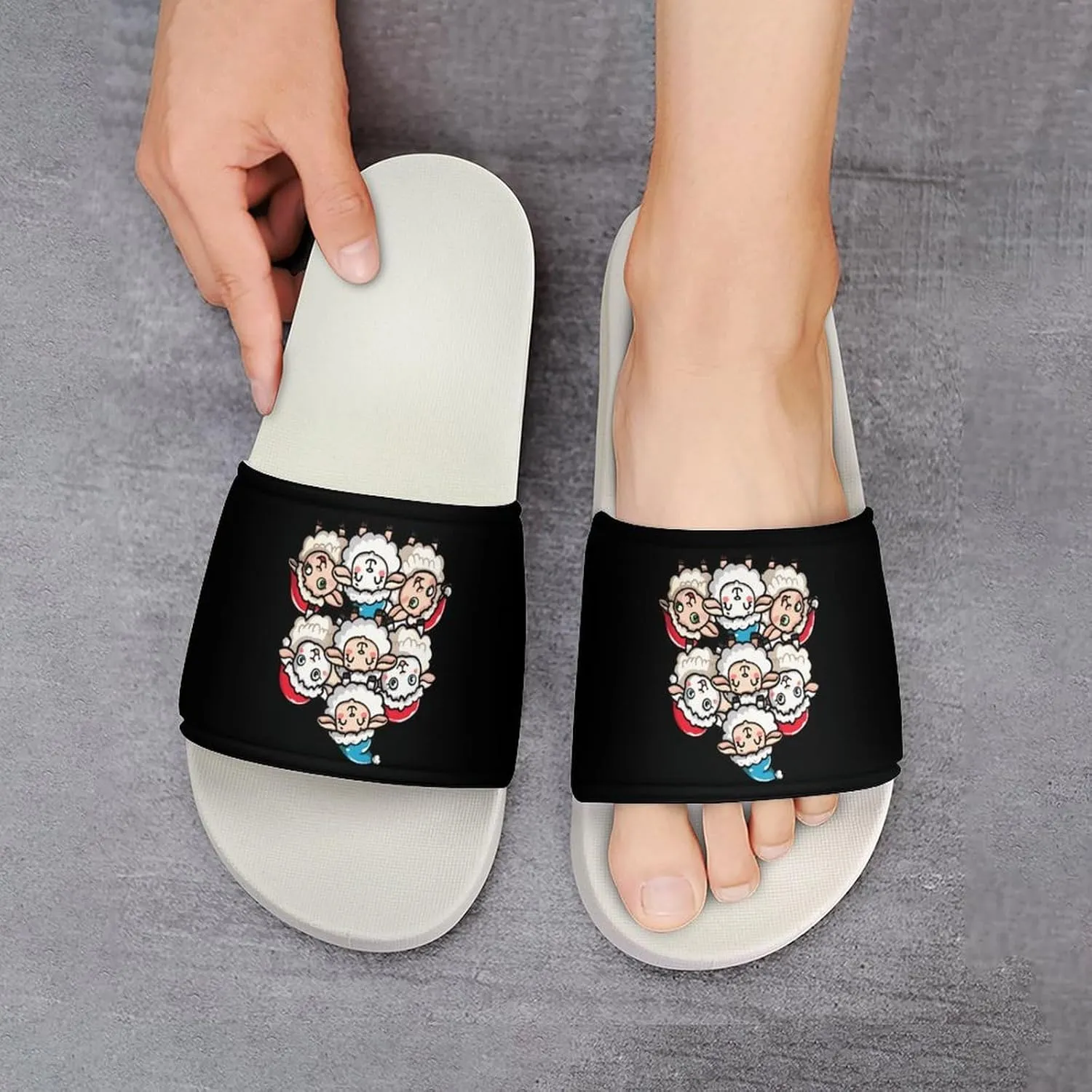 Sheep Squad with Hat Funny Xmas Sheep Home Slipper PVC Shower Slipper Non-Slip Open Toe Slipper Soft Sole Pool Sandals for Men Women