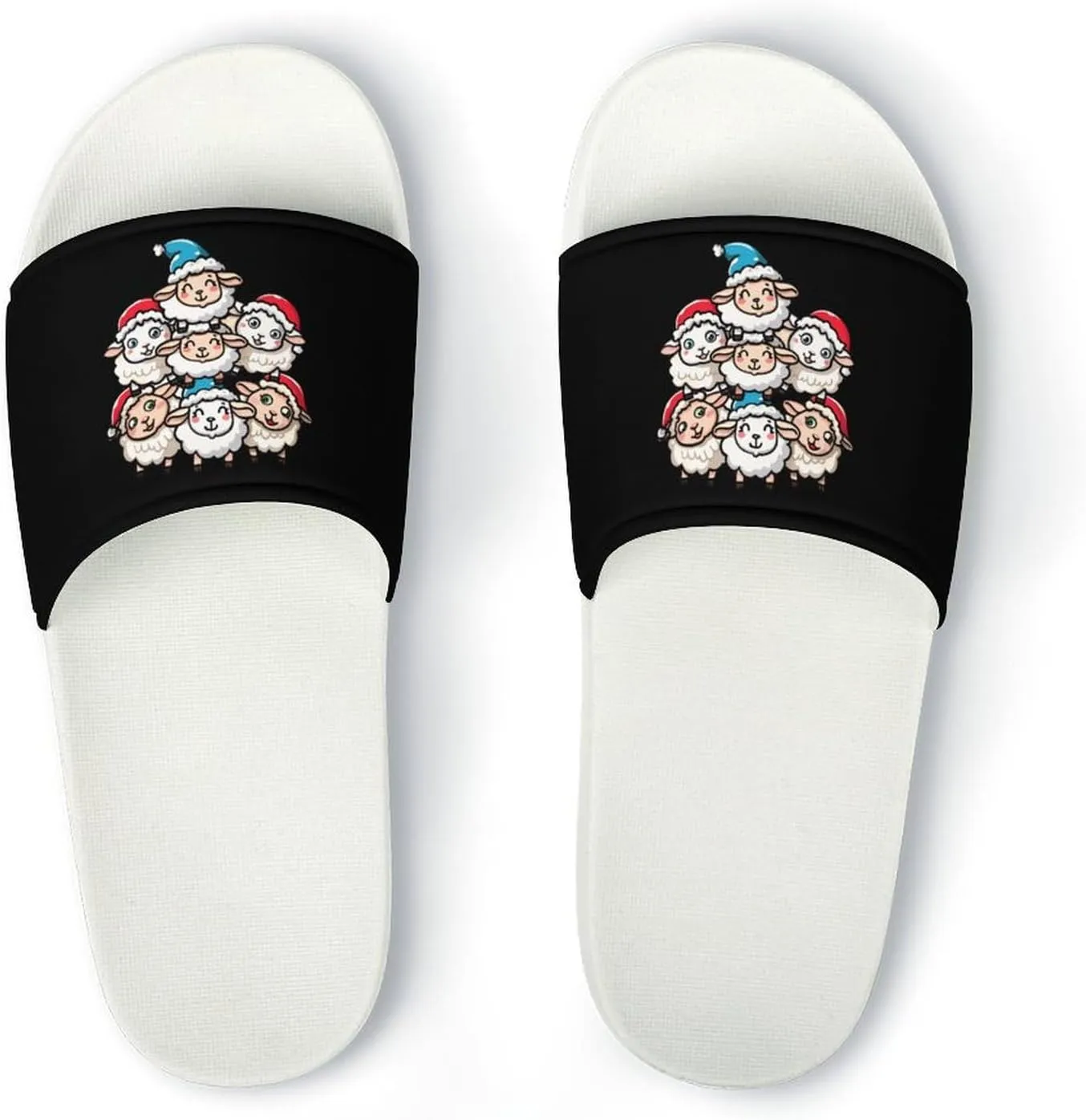 Sheep Squad with Hat Funny Xmas Sheep Home Slipper PVC Shower Slipper Non-Slip Open Toe Slipper Soft Sole Pool Sandals for Men Women