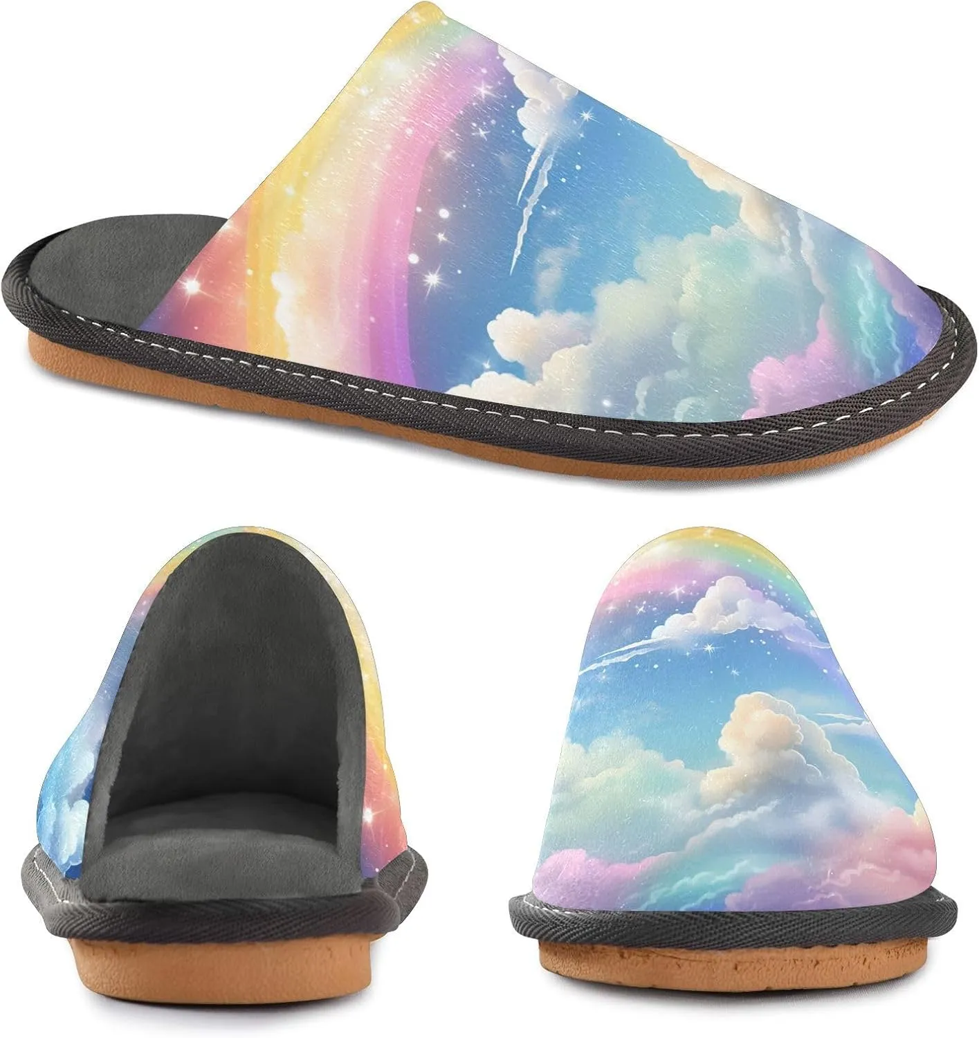 Shine Clouds Rainbow House Slippers for Women Men Non-Slip Bridesmaid Slipper