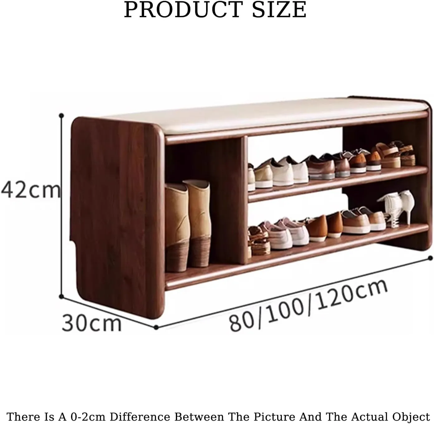 Shoe Bench Shoe Bench with Boots Solid Wood Shoe Bench,Solid Wood Frame PU Seat Open Storage with Boots,Two-Layer Storage,Suitable for Entrance Hallway Bedroom Living Room(Walnut,120x30x42cm