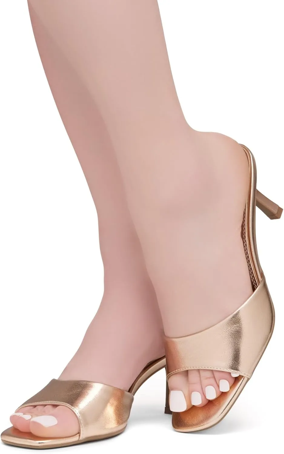 Shoe Land Deverena Women's Low Heels Stiletto Heeled Slides, Open Toe One Band Slip-On Heeled Mules – Dressy Heeled Sandals for Prom, Party, Wedding, and Vacation