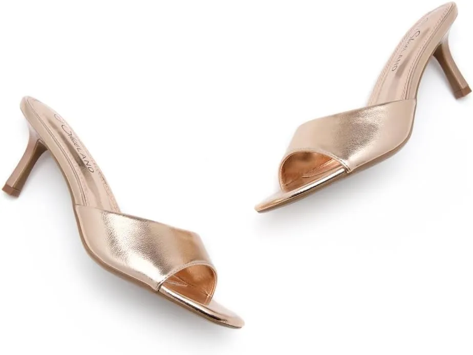 Shoe Land Deverena Women's Low Heels Stiletto Heeled Slides, Open Toe One Band Slip-On Heeled Mules – Dressy Heeled Sandals for Prom, Party, Wedding, and Vacation