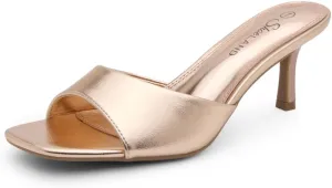 Shoe Land Deverena Women's Low Heels Stiletto Heeled Slides, Open Toe One Band Slip-On Heeled Mules – Dressy Heeled Sandals for Prom, Party, Wedding, and Vacation