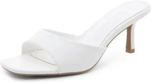 Shoe Land Deverena Women's Low Heels Stiletto Heeled Slides, Open Toe One Band Slip-On Heeled Mules – Dressy Heeled Sandals for Prom, Party, Wedding, and Vacation