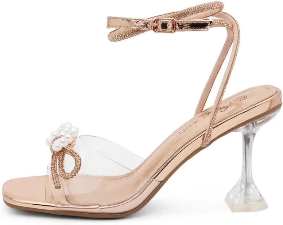 Shoe Land SL-NAOMI Women's Double Bowknots Crystal Sandals, Clear Slingback Heels with Square Open Toe – Dressy Rhinestone High Heels for Party Wedding and Prom