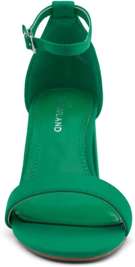 Shoe Land Women's Low Heels - 3-Inch Chunky Block Heeled Sandals with Ankle Strap | Open Toe Short Heels | Comfy Dressy Strappy Sandals for Wedding, Prom, Office