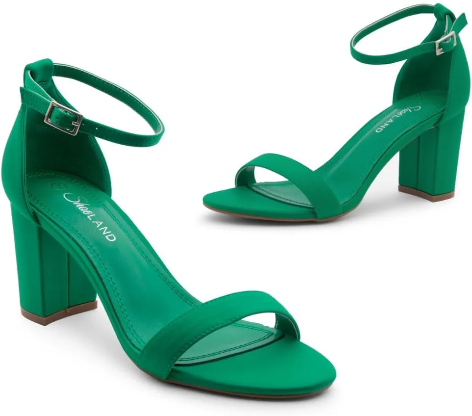 Shoe Land Women's Low Heels - 3-Inch Chunky Block Heeled Sandals with Ankle Strap | Open Toe Short Heels | Comfy Dressy Strappy Sandals for Wedding, Prom, Office