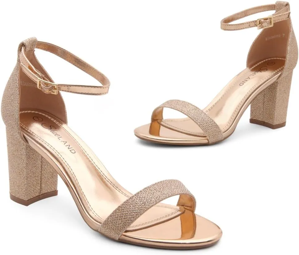 Shoe Land Women's Low Heels - 3-Inch Chunky Block Heeled Sandals with Ankle Strap | Open Toe Short Heels | Comfy Dressy Strappy Sandals for Wedding, Prom, Office