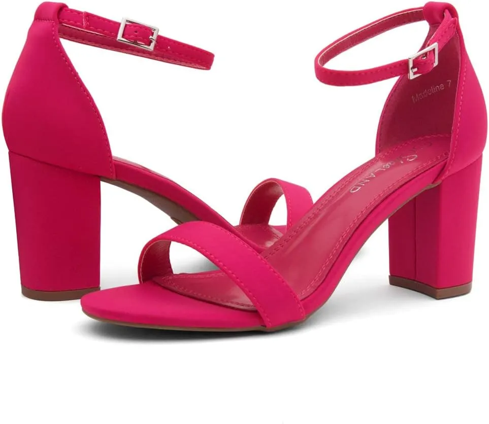 Shoe Land Women's Low Heels - 3-Inch Chunky Block Heeled Sandals with Ankle Strap | Open Toe Short Heels | Comfy Dressy Strappy Sandals for Wedding, Prom, Office