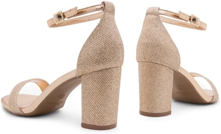 Shoe Land Women's Low Heels - 3-Inch Chunky Block Heeled Sandals with Ankle Strap | Open Toe Short Heels | Comfy Dressy Strappy Sandals for Wedding, Prom, Office