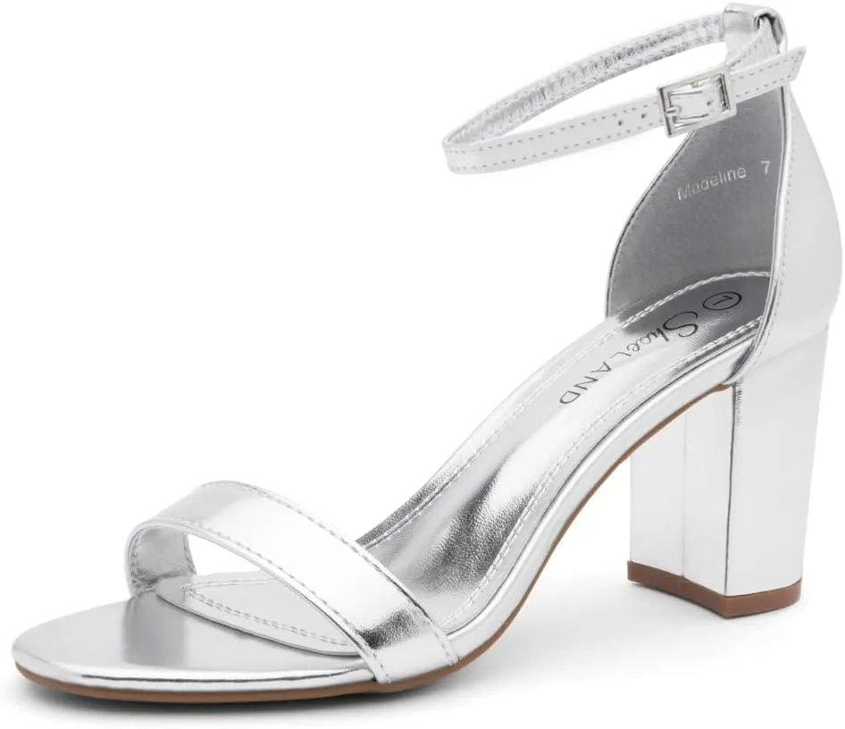 Shoe Land Women's Low Heels - 3-Inch Chunky Block Heeled Sandals with Ankle Strap | Open Toe Short Heels | Comfy Dressy Strappy Sandals for Wedding, Prom, Office