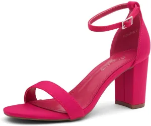 Shoe Land Women's Low Heels - 3-Inch Chunky Block Heeled Sandals with Ankle Strap | Open Toe Short Heels | Comfy Dressy Strappy Sandals for Wedding, Prom, Office