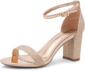 Shoe Land Women's Low Heels - 3-Inch Chunky Block Heeled Sandals with Ankle Strap | Open Toe Short Heels | Comfy Dressy Strappy Sandals for Wedding, Prom, Office