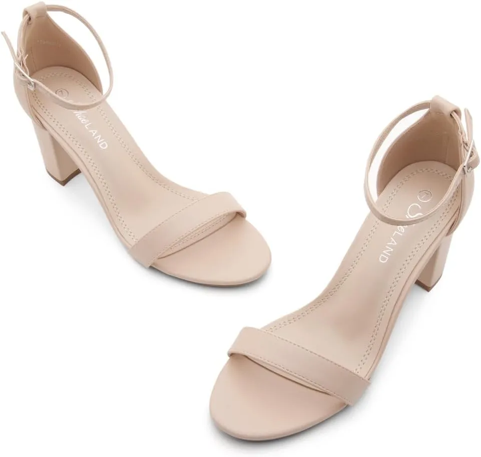 Shoe Land Women's Low Heels - 3-Inch Chunky Block Heeled Sandals with Ankle Strap | Open Toe Short Heels | Comfy Dressy Strappy Sandals for Wedding, Prom, Office