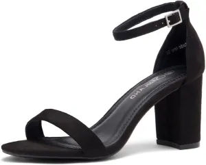 Shoe Land Women's Low Heels - 3-Inch Chunky Block Heeled Sandals with Ankle Strap | Open Toe Short Heels | Comfy Dressy Strappy Sandals for Wedding, Prom, Office