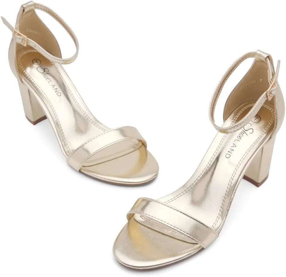Shoe Land Women's Low Heels - 3-Inch Chunky Block Heeled Sandals with Ankle Strap | Open Toe Short Heels | Comfy Dressy Strappy Sandals for Wedding, Prom, Office
