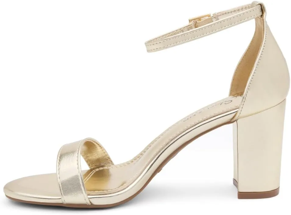 Shoe Land Women's Low Heels - 3-Inch Chunky Block Heeled Sandals with Ankle Strap | Open Toe Short Heels | Comfy Dressy Strappy Sandals for Wedding, Prom, Office