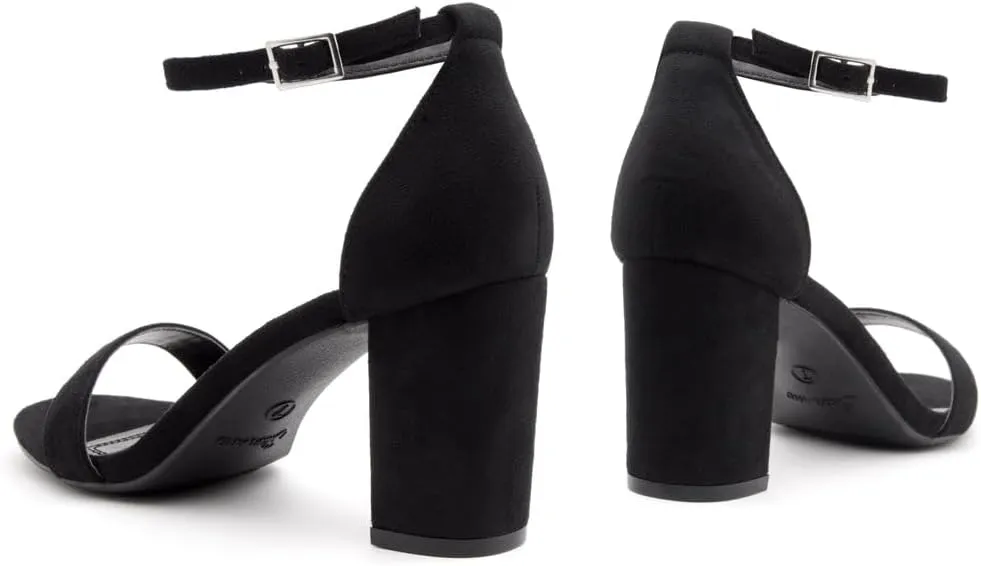 Shoe Land Women's Low Heels - 3-Inch Chunky Block Heeled Sandals with Ankle Strap | Open Toe Short Heels | Comfy Dressy Strappy Sandals for Wedding, Prom, Office