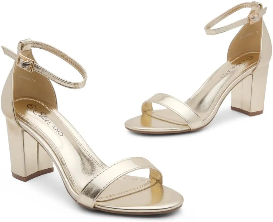 Shoe Land Women's Low Heels - 3-Inch Chunky Block Heeled Sandals with Ankle Strap | Open Toe Short Heels | Comfy Dressy Strappy Sandals for Wedding, Prom, Office