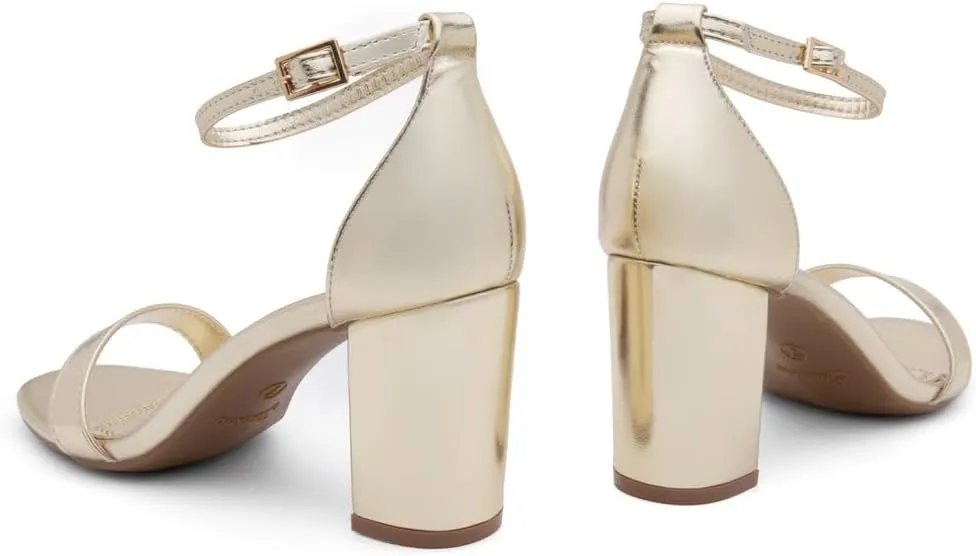 Shoe Land Women's Low Heels - 3-Inch Chunky Block Heeled Sandals with Ankle Strap | Open Toe Short Heels | Comfy Dressy Strappy Sandals for Wedding, Prom, Office