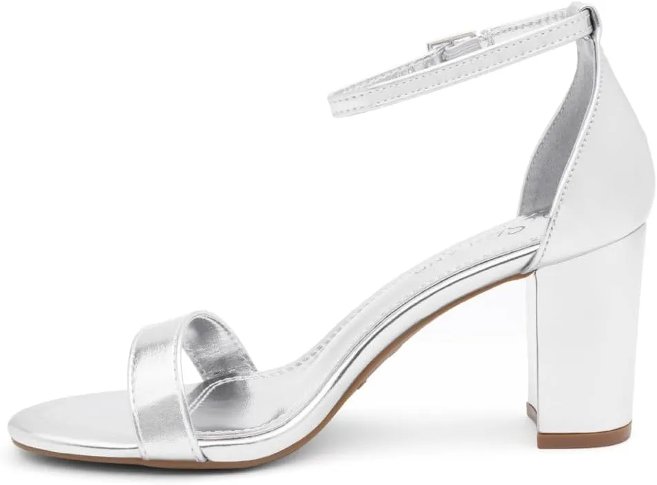 Shoe Land Women's Low Heels - 3-Inch Chunky Block Heeled Sandals with Ankle Strap | Open Toe Short Heels | Comfy Dressy Strappy Sandals for Wedding, Prom, Office