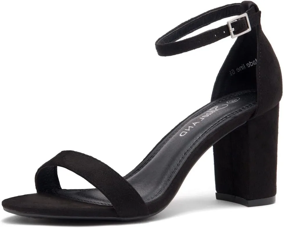 Shoe Land Women's Low Heels - 3-Inch Chunky Block Heeled Sandals with Ankle Strap | Open Toe Short Heels | Comfy Dressy Strappy Sandals for Wedding, Prom, Office